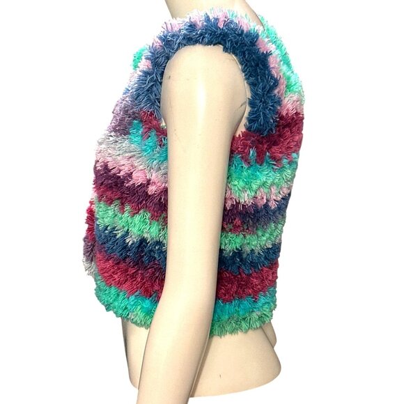 CCC Handmade Fluffy Striped Vest Soft Furry Texture Cozy Sleeveless Unique Color - Picture 2 of 6